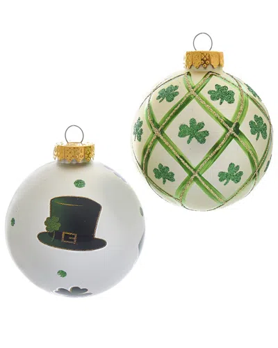 Kurt Adler 80mm Silver & Light Green St. Patrick Glass Ball Ornaments, 6pc Box