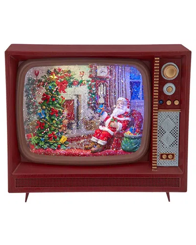 Kurt Adler 8.325-inch Battery Operated Usb Led Musical Tv With Spinning Glitter Water Tablepiece In Brown