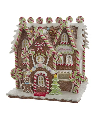 KURT ADLER KURT ADLER 8.46IN LED GINGERBREAD LOLLIPOP SHOP TABLEPIECE
