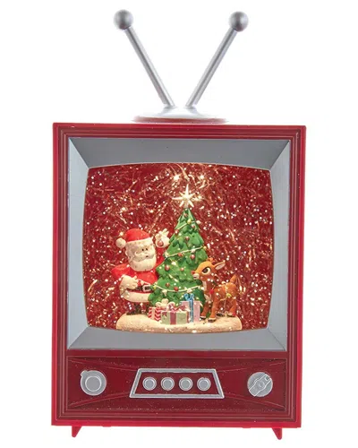 Kurt Adler 8.5-inch Battery-operated Rudolph & Santa Musical Tv Tablepiece In Multi