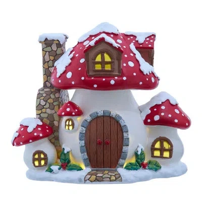 Kurt Adler 8.5-inch Merry Little Mushrooms Cottage Tabletop In Multicolored
