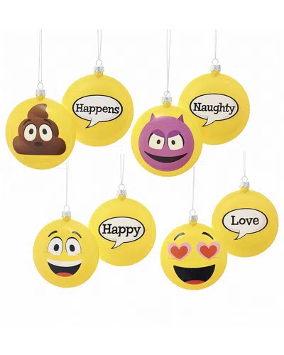 Kurt Adler 86mm Emoticon Disc Ornaments, 4pc Box Set In Yellow