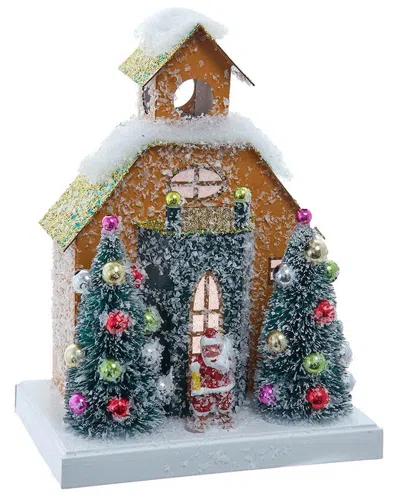 Kurt Adler 8.75-inch Battery Operated Led Lighted Gold Paper House Tablepiece In Multi
