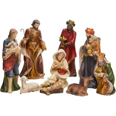 Kurt Adler 9 Piece Porcelain Nativity Figures Tablepiece Set In White