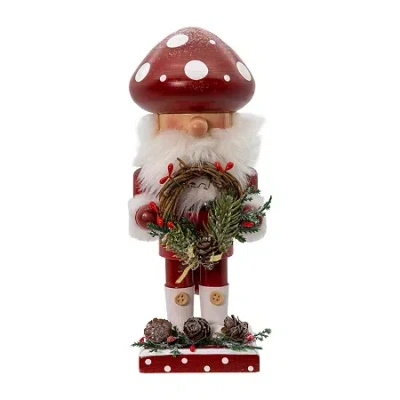 Kurt Adler 9" Wooden Mushroom Santa Christmas Nutcracker In Red