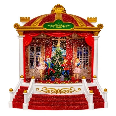 Kurt Adler 9.25-inch Battery Operated Usb Led Lighted Ballet Theater Lantern With Spinning Glitter Water In Red