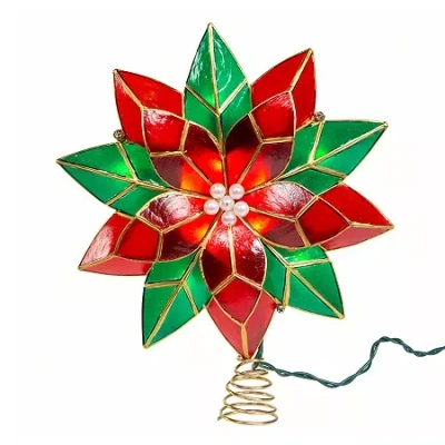 Kurt Adler 9.5in Ul 10 Light Red And Green Poinsettia Christmas Tree Topper In Multi