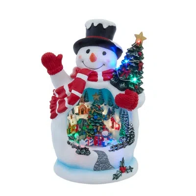 Kurt Adler 9.6in Battery-operated Lighted Usb Snowman With Village Scene In Multi