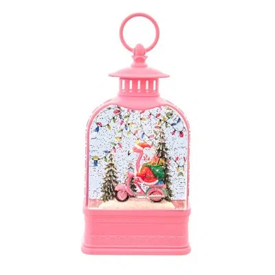 Kurt Adler 9.75-inch Battery Operated Usb Led Lighted Flamingo Riding Motorcycle Water Lantern In Pink