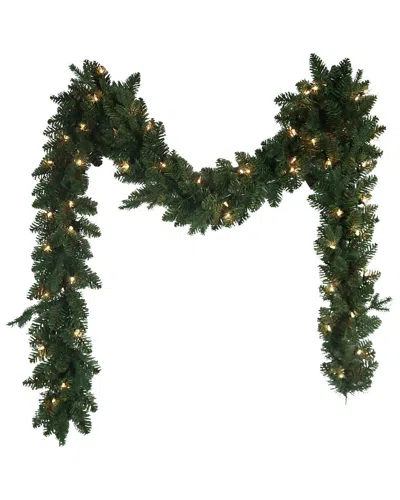 Kurt Adler 9ft Pre-lit Clear Incandescent Jackson Pine Garland In Green