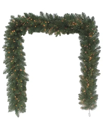 Kurt Adler 9ft Pre-lit Warm White Led Noble Fir Garland In Green