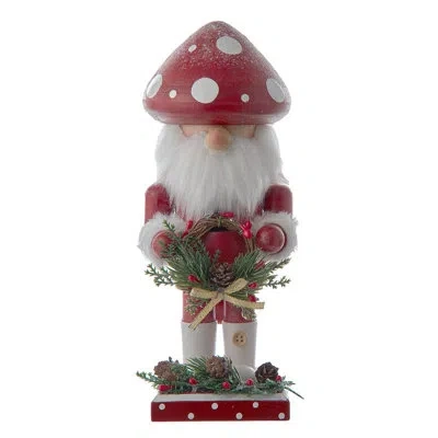 Kurt Adler 9-inch Wooden Mushroom Santa Nutcracker In Red