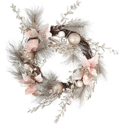 Kurt Adler Artificial Wreath Christmas Decoration, Champagne/gold, 20" In Gold;pink