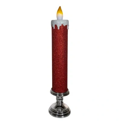 Kurt Adler 's Battery Operated Red Glittered Candle With Warm White Led Flicker Flame