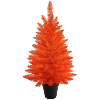 Kurt Adler Battery-operated Pre-lit Halloween Orange Potted Tree With Orange Led Lights