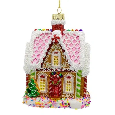 Kurt Adler Bellissimo Glass Gingerbread House Ornament In Brown