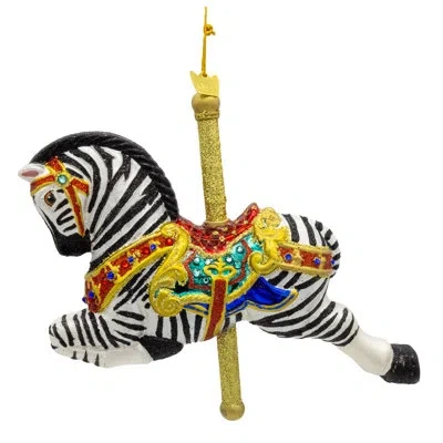 Kurt Adler Bellissimo Glass Zebra Carousel Ornament In Multi
