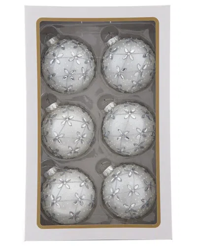 Kurt Adler Box Of 6 80mm Glass Silver Jeweled Ball Ornaments In Gray