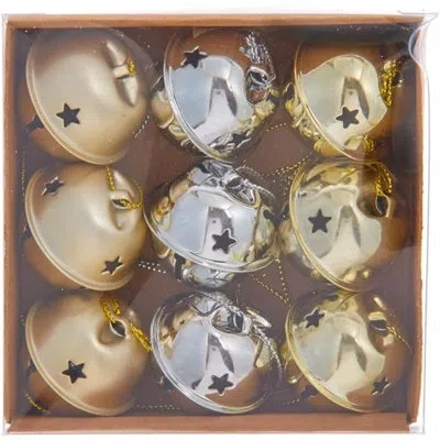 Kurt Adler Christmas Bell Ornaments, Gold And Silver (pack Of 9) In Multicolored
