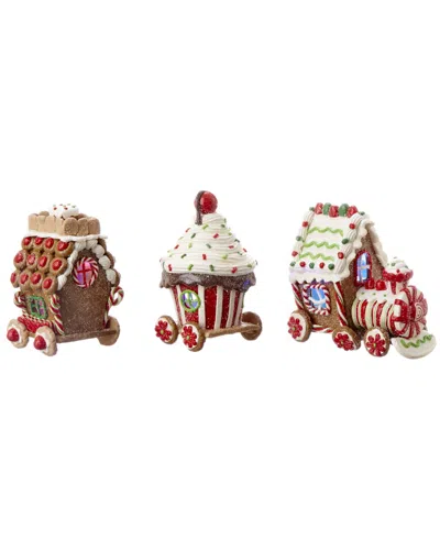 Kurt Adler Claydough Set Of Three 3d Led Trains In Multi