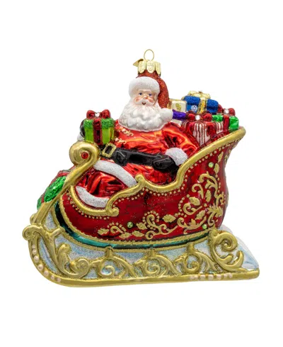 Kurt Adler 6.25-inch Bellissimo Glass Santa In Sleigh Ornament In Red