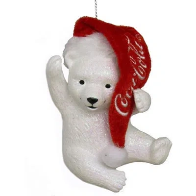 Kurt Adler Coca-cola Polar Bear Cub With Hat Hanging Figurine Ornament