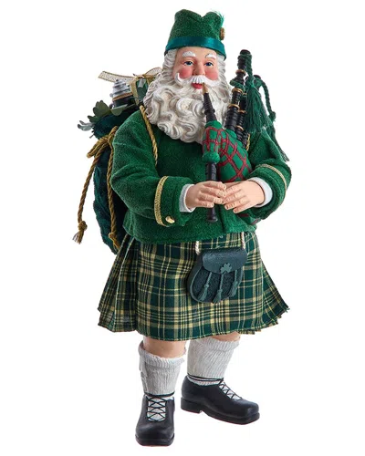 Kurt Adler Irish Bagpiper Santa In Green