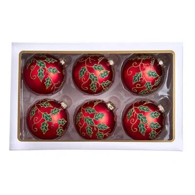 Kurt Adler Glass Berry And Holly Leaves Ball Ornament In Red