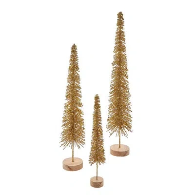 Kurt Adler Glittered Miniature Tree Set In Gold