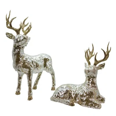 Kurt Adler Gold Standing And Lying Deer Table Pieces