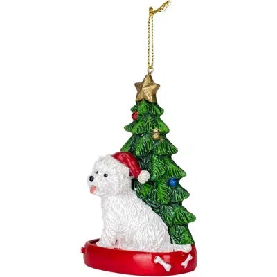 Kurt Adler Highland Terrier With Christmas Tree Hanging Ornament For Personalization In Multicolored
