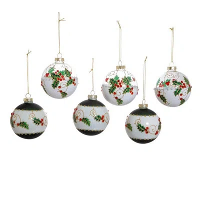 Kurt Adler Holly Leaves And Berries 6 Piece Ball Ornament Set