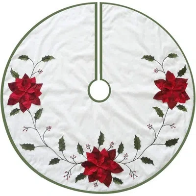 Kurt Adler Holly Leaves And Poinsettia Tree Skirt In White