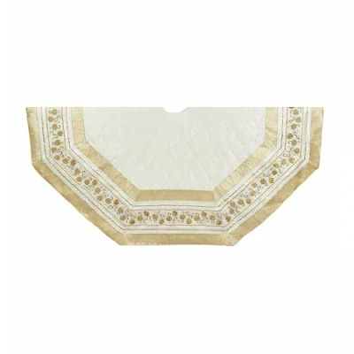 Kurt Adler Ivory With Gold Pinecones Indoor Tree Skirt In Neutral