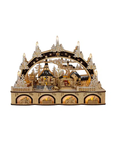 Kurt Adler 17.72-inch Wooden Led Light-up Christmas Village With Candle In Brown