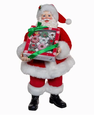 Kurt Adler 10.5-inch Fabriche Santa With Box Of Donuts In Red