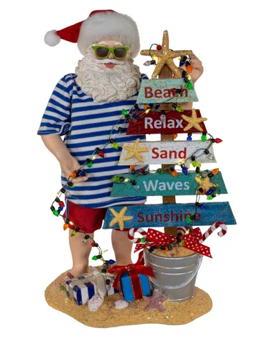 Kurt Adler 10.5-inch Fabriche Beach Santa With Lighted Sign In Blue