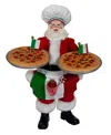 Kurt Adler 11-inch Fabriche Chef Santa Holding Two Trays Of Pizza In Red