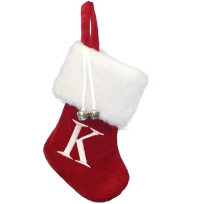 Kurt Adler Monogrammed K Miniature Christmas Stocking, 7in In Red