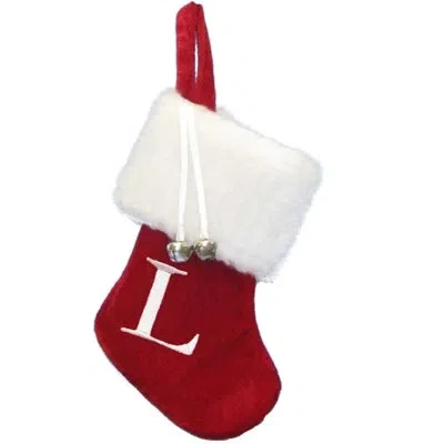 Kurt Adler Monogrammed L Miniature Christmas Stocking, 7in In Red