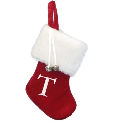 Kurt Adler Monogrammed T Miniature Christmas Stocking, 7in In Red