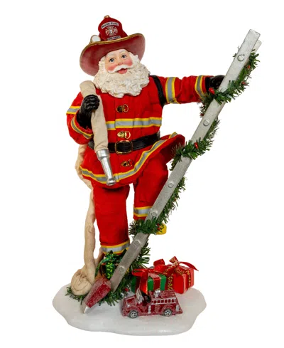 Kurt Adler 11.5-inch Fabriche Fireman Santa On Ladder In Red