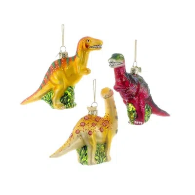 Kurt Adler Noble Gems Dinosaur Glass Christmas Ornaments, Assorted (pack Of 3) In Multicolor