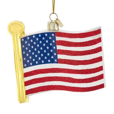 Kurt Adler Noble Gems Glass Christmas Ornament, American Flag In Red,gold,blue,white
