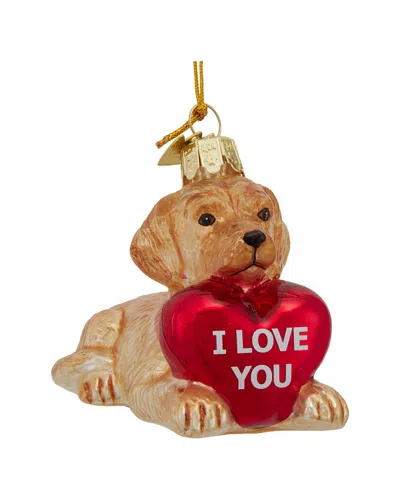 Kurt Adler Noble Gems™ Glass Golden Retriever With  I Love You Heart Ornament In Multi