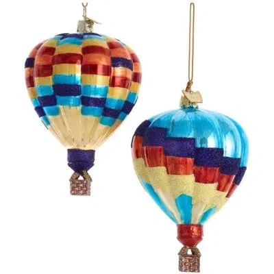 Kurt Adler Noble Gems Glass Hot Air Balloon Christmas Ornaments, Assorted (pack Of 2) In Multicolor