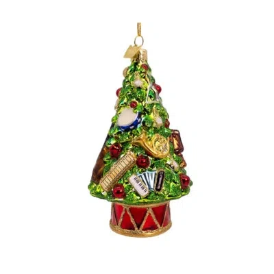 Kurt Adler Noble Gems Glass Ornament, Christmas Tree With Musical Instruments In Green,gold,red