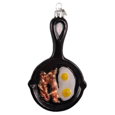 Kurt Adler Noble Gems Glass Ornament For Christmas Tree, Frying Pan In Black,white,yellow