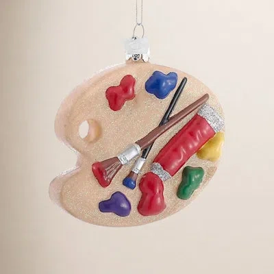 Kurt Adler Noble Gems Glass Ornament For Christmas Tree, Painting Palette In Red,pink,blue,yellow