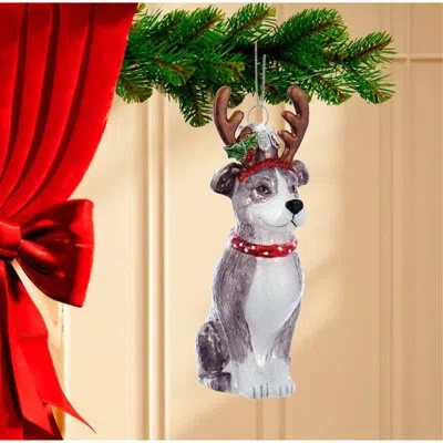 Kurt Adler Noble Gems Glass Ornament For Christmas Tree, Pitbull With Antlers In Multicolored